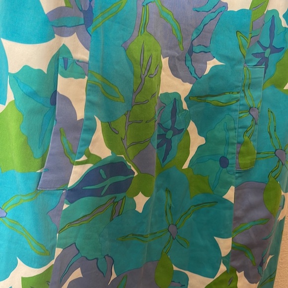 Talbots Sz 6 Green Blue Halter Cotton Vintage Shift Lined Side Pockets D… - Picture 4 of 10